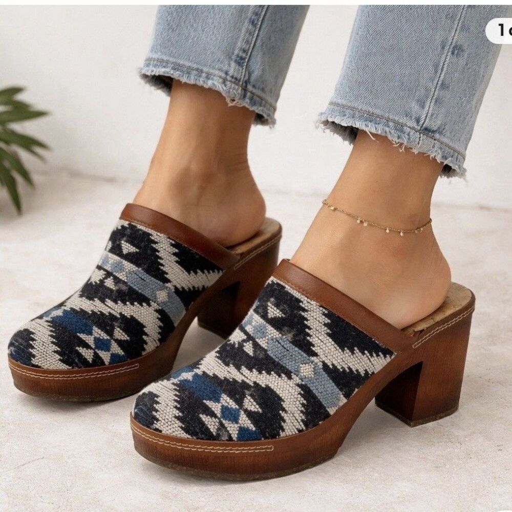 Korks Lori Aztec western Platform Clogs Size 10 shoe festival boho - Picture 2 of 14